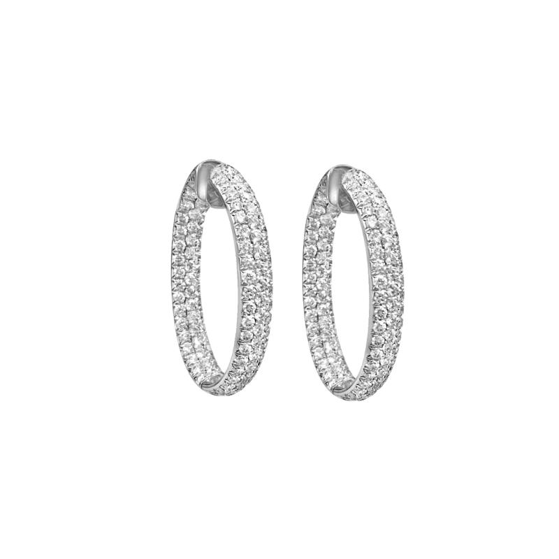 Damaso 18K White Gold Oval Hinged Hoop Earrings